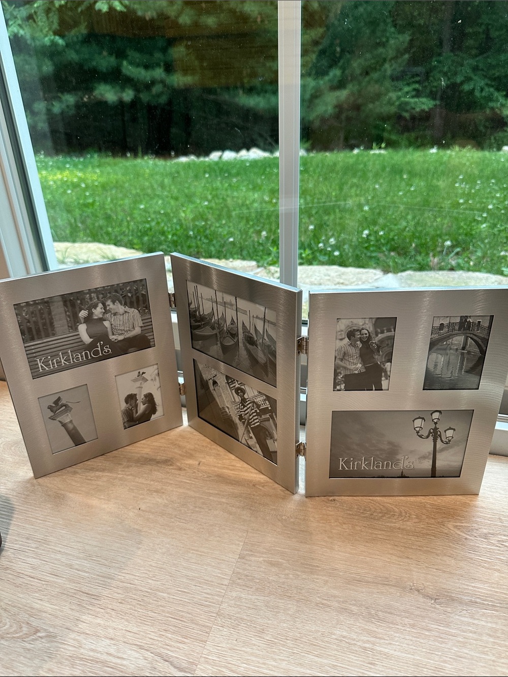 NEW Silver Hinged Photo Frame 3 fold gallery vary photo size gallery Kirkland